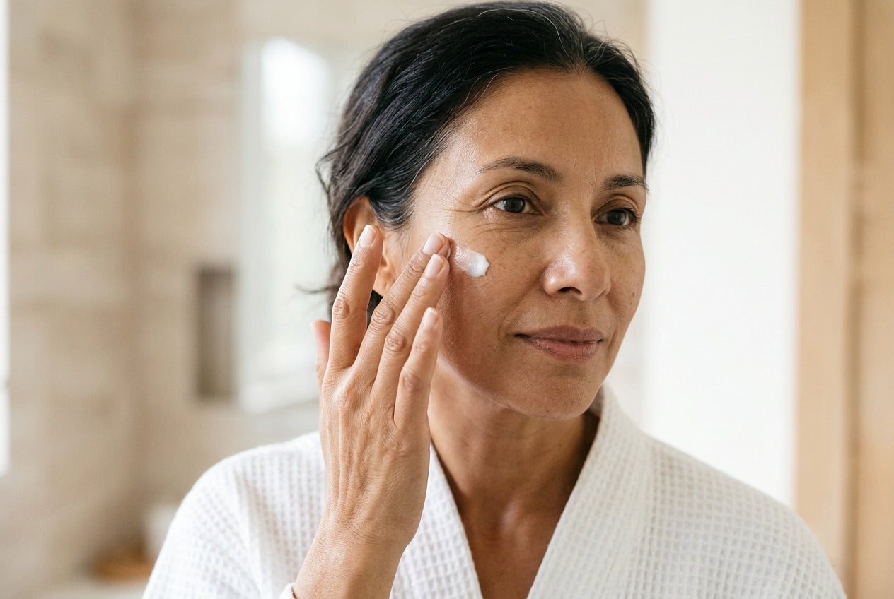 Préparer la peau avec une petite quantité d’hydratant — scène éditoriale